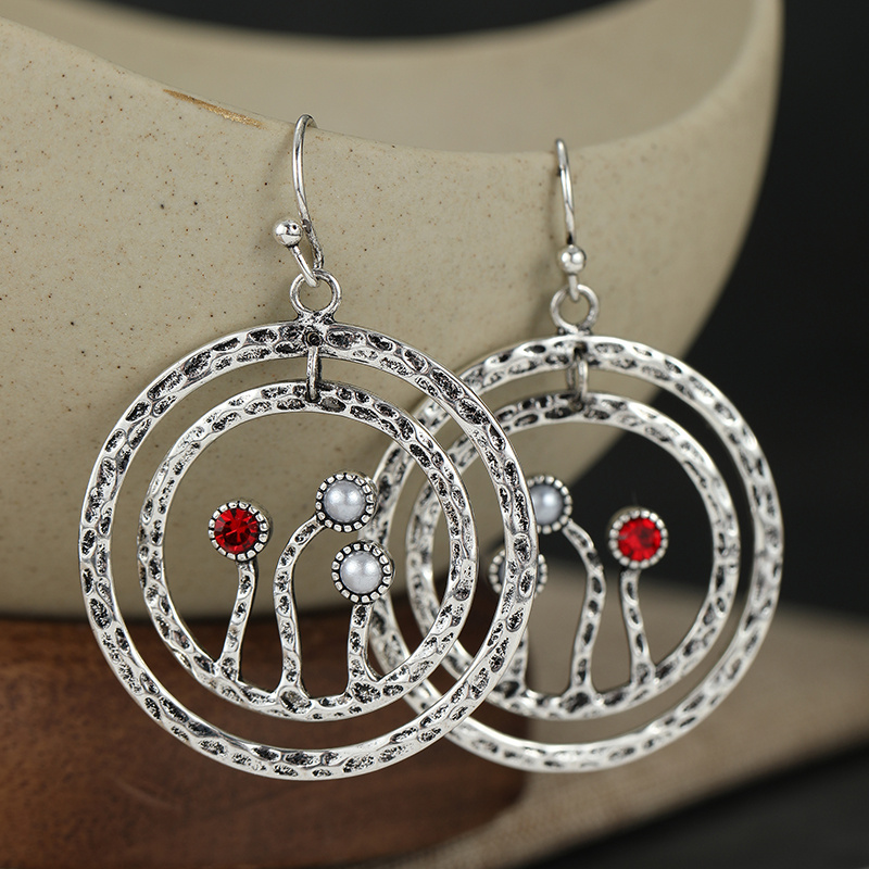 Women's Vintage Silvery Hollow Double-Layer Circular Earrings